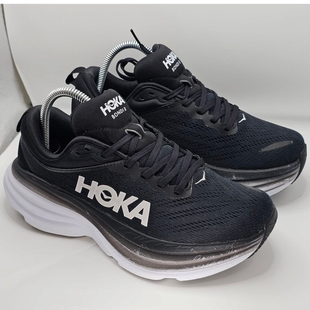 Hoka One One Bondi 8 Black White Womens 8B UK 6.5 Running Shoes Sneakers